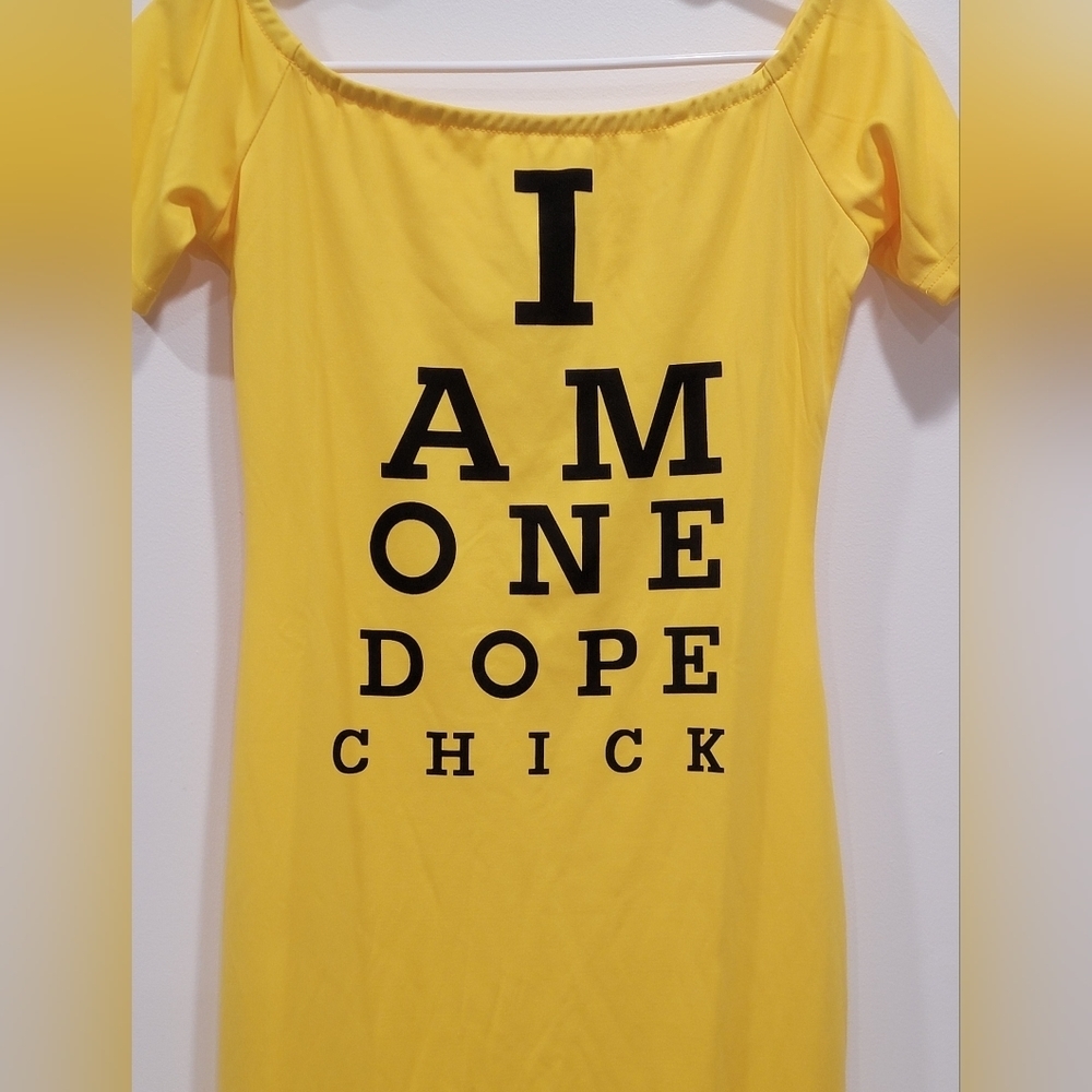 Small Yellow I AM ONE DOPE CHICK Sheath Dress - EYE CHART - Unbranded - Picture 3 of 5
